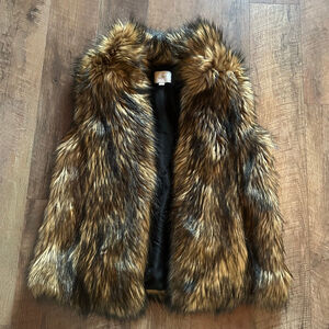 Women's LOFT Brown & Black Faux Fur Vest M/L